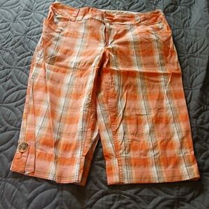 Cato Vibrant Orange Plaid Cargo Shorts